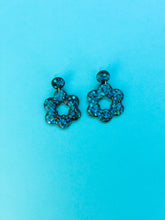 Load image into Gallery viewer, Teal Glitter Floral Dangles
