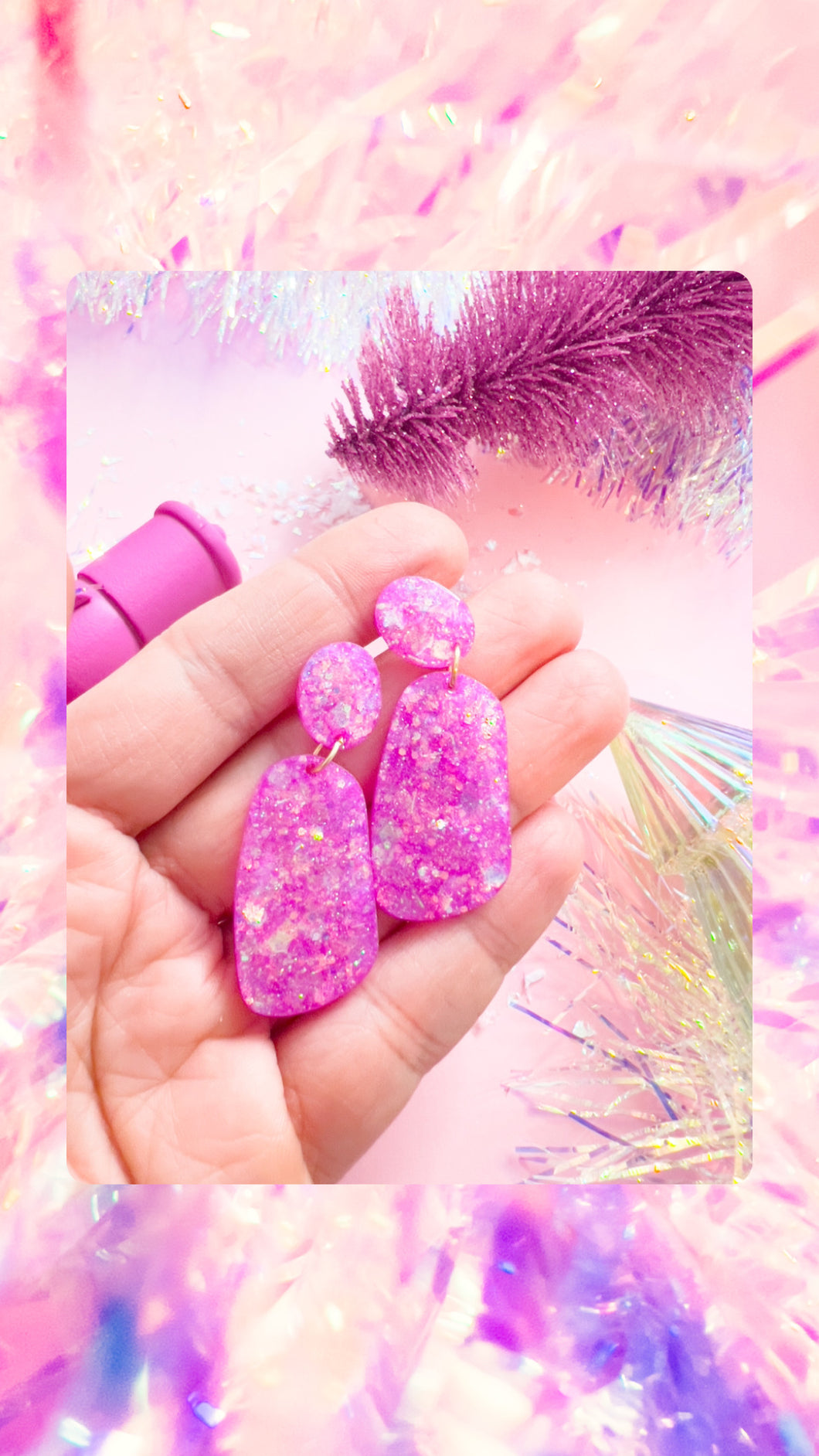 Pink Glitter Organic Dangles