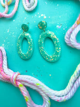 Load image into Gallery viewer, Light Green Glitter Hoops