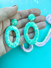 Load image into Gallery viewer, Light Green Glitter Hoops
